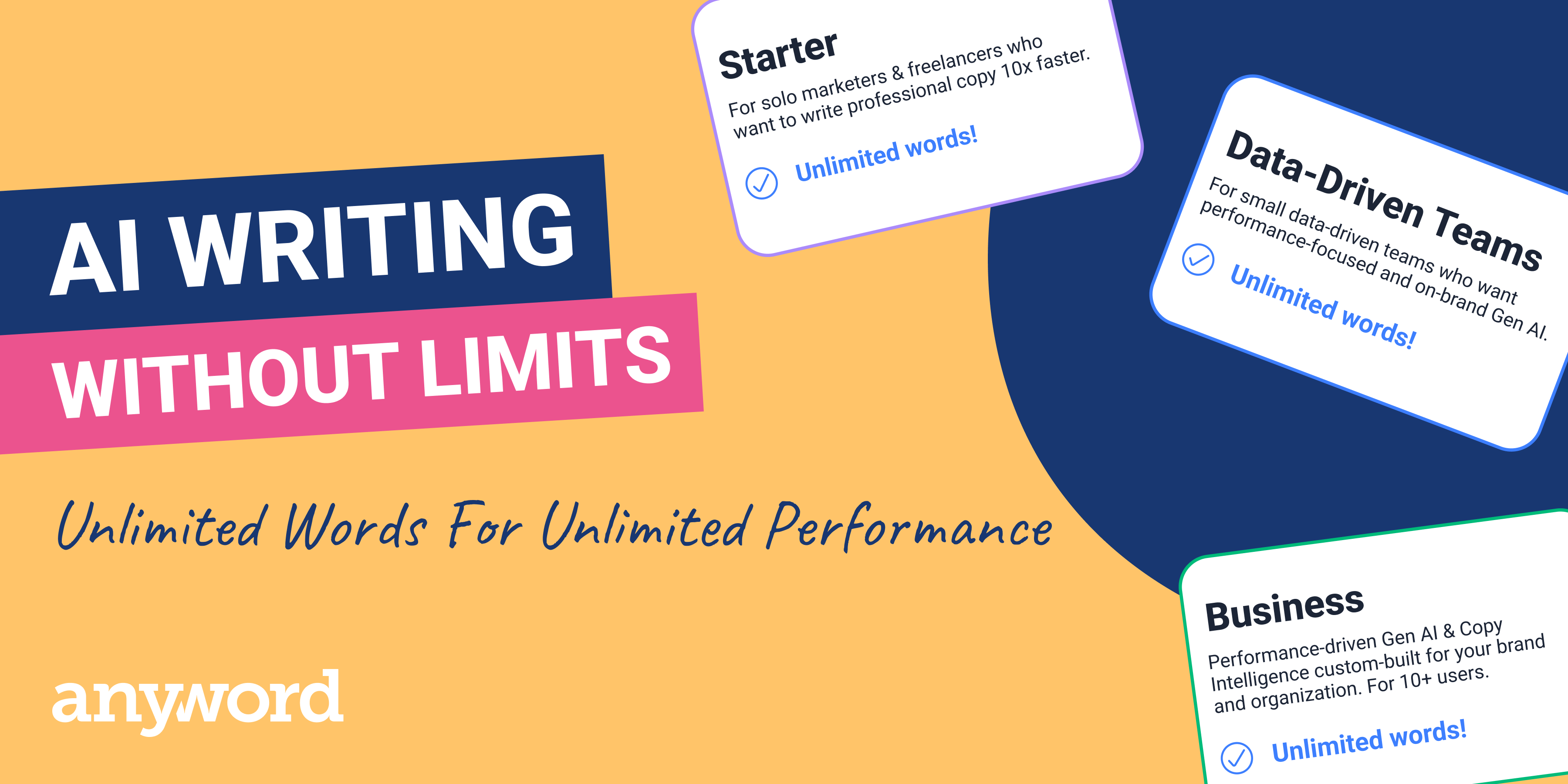 anywords new pricing plans give unlimited words to every plan and more premium performance features for AI Performance Writing Without Limits